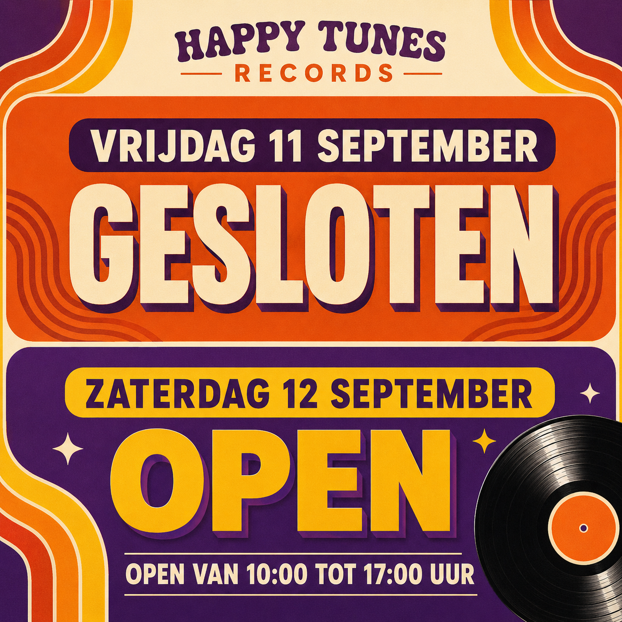 Vrijdag 11 september is de winkel gesloten. Zaterdag 12 september open vanaf 10:00.
